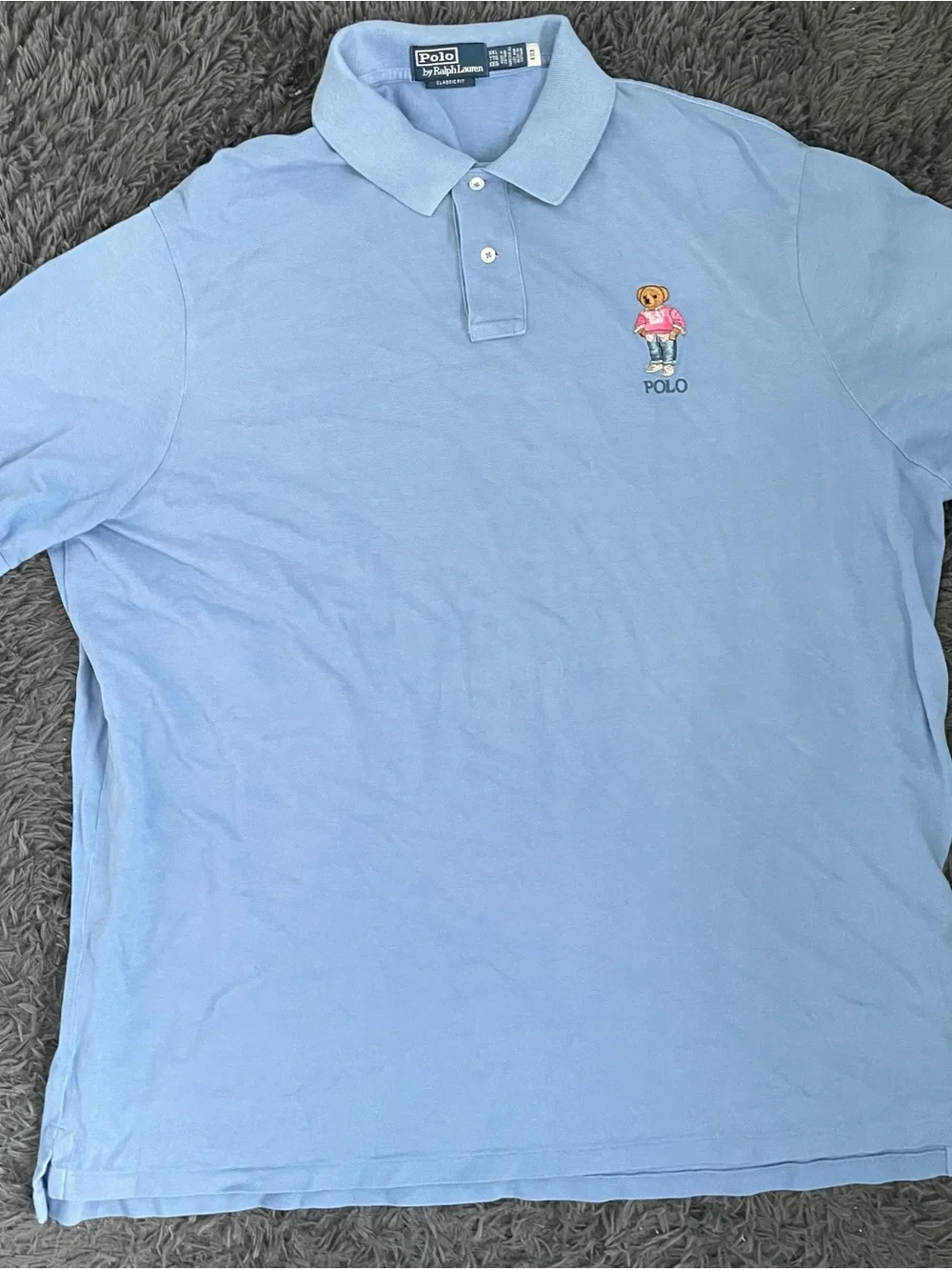 Men Size 2XL Ralph Lauren Big Blue Mesh Polo Bear Classic Fit Polo Shirt XXL